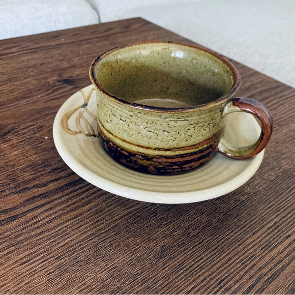 Vintage Handmade Pottery Saucer & Cup - Picture 2 of 7